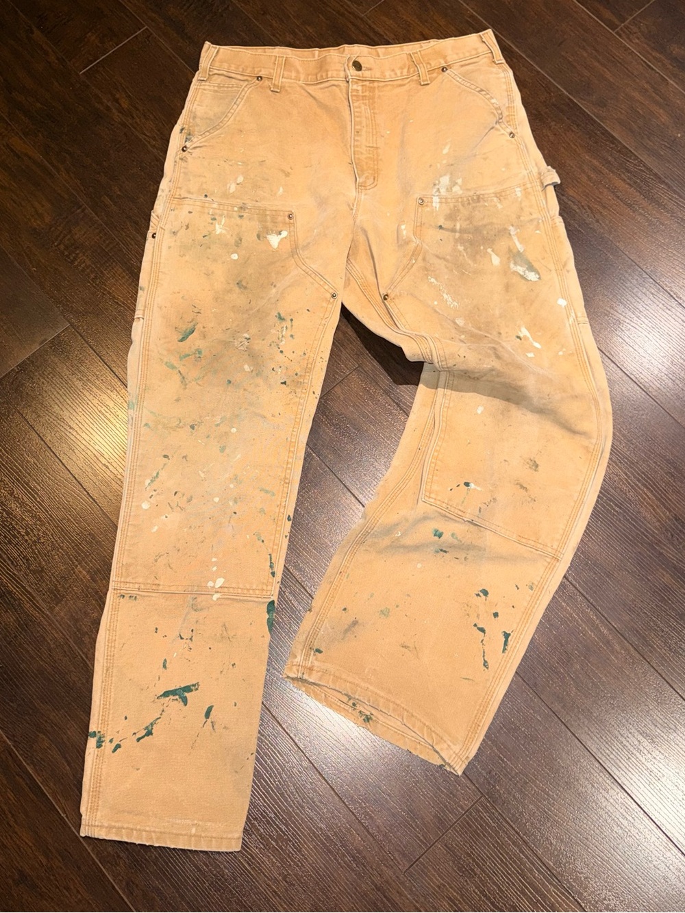 Carhartt Double Knee Carpenter Jeans THRASHED Paint Splatter Size 34x32 B136-BRN